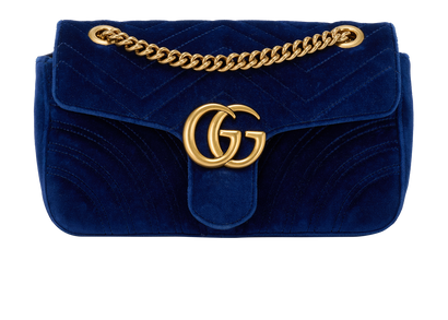 Medium GG Marmont, &pound;475, Handbags, Blue, Velvet, Front view